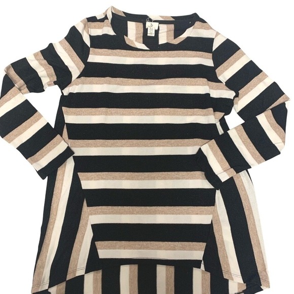 b new york Tops - B New York Striped Long Sleeve Tunic Top Womens Medium Black Tan White